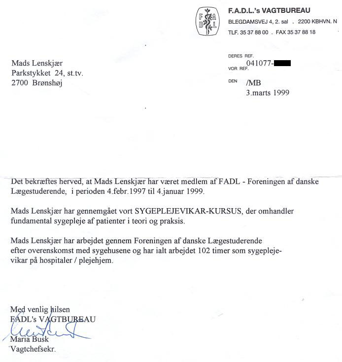 Sygeplejevikar kursusbevis