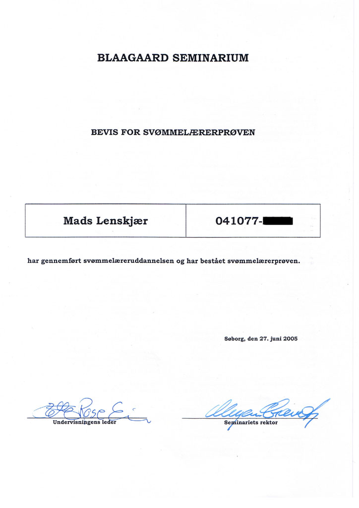 Svømmelærerbevis